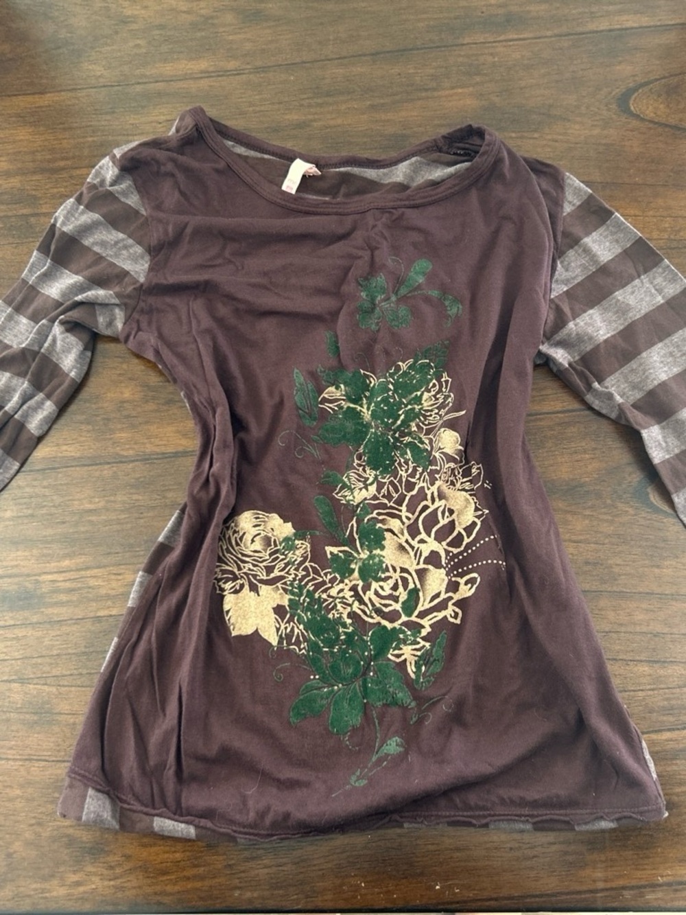 Brown Striped Floral Top